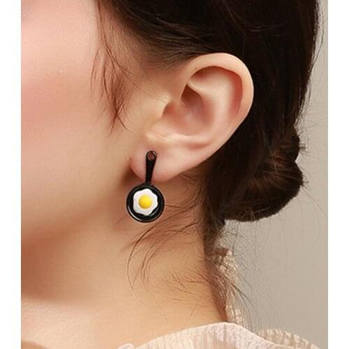 Hot Womens Funny Fried Egg Pan Shovel Asymmetric Stud Earrings Ear Jewelry Gift