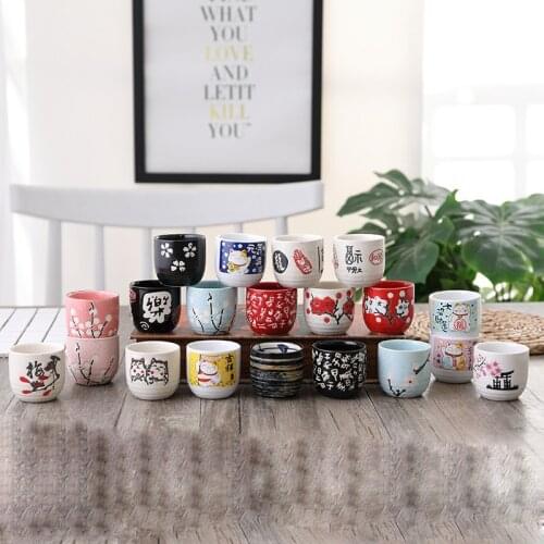 45ml Ceramic Wine Glasses(2 pcs) Japanese Sake Cup Sakura Maneki Neko 15 Patterns
