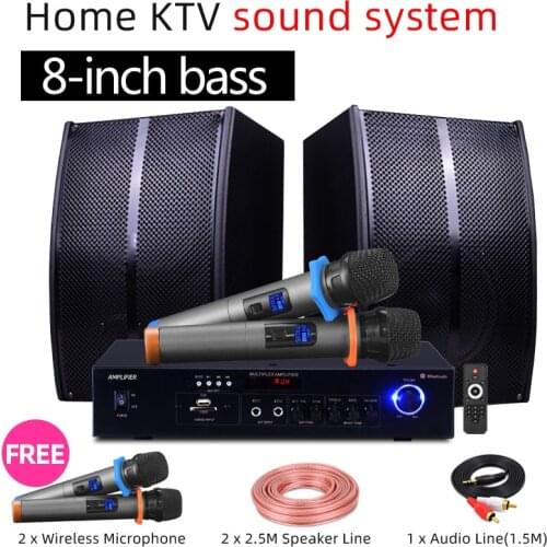 Home Karaoke set Speaker Bluetooth Amplifier Singing +2 Wireless Mic TV 8inch Subwoofer Living Room Family KTV System /Dancing
