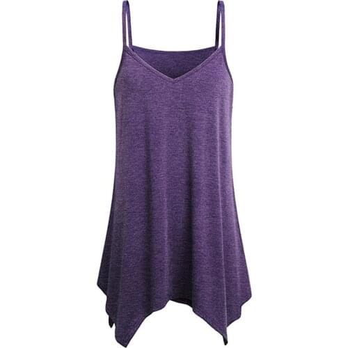 Women Casual Tank Top Irregular Hem Summer Loose V Neck Cami Solid Color Tank Tops Thin Strappy Vest Daily Wear Female Camisole