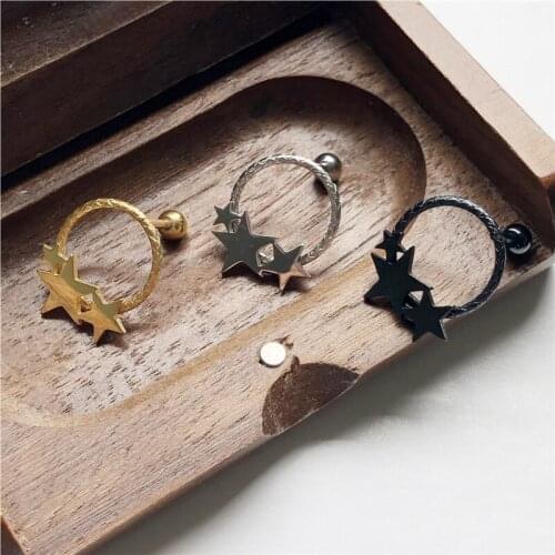 Trendy Simple Stainless Steel Round Hollow Five Pointed Star Stud Earring Womens Stud Earrings Bohemian Style Geometric Earring