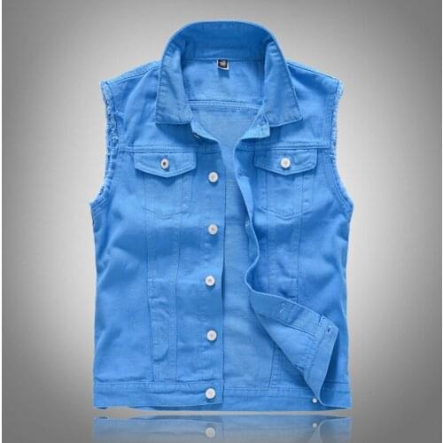 Mens Denim Vest 2021 Spring Cotton Casual Waistcoat Jean Coat Slim Fit Male Cowboy Gilet Homme Brand Sleeveless Jacket Tank Top