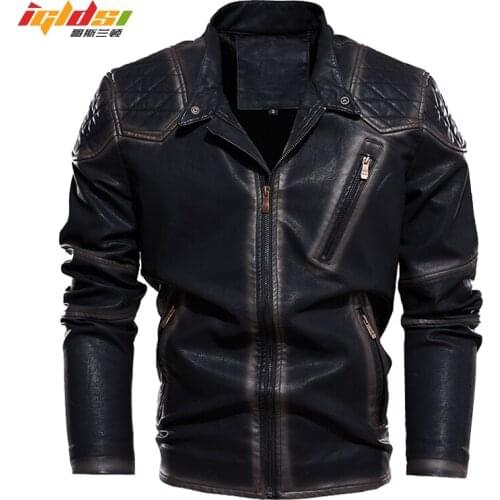 Mens Winter Fleece PU Leather Jacket Vintage Style Motorcycle Faux Jacket Autumn Biker Outwear Coat Male Retro Leather Coats