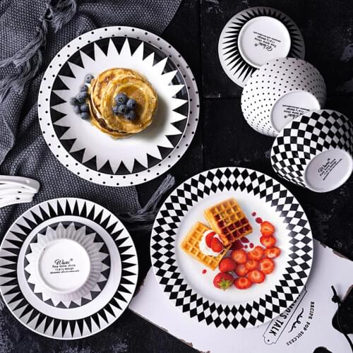 Cutlery set Dish set household dish Combination White And Black Simple creative Bona China tableware Porcelain Plates