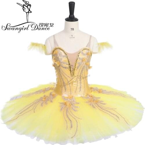New arrival yellow flower fairy ballet tutu platter marzipam pancake tutu girls classical ballet tutu dressBT9164