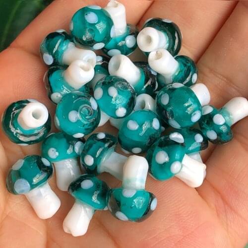 Peacock Blue Mushroom Lampwork Glass Loose Beads for DIY Crafts Jewelry Making Findings Accessories Earring 10x13mm 12x17mm