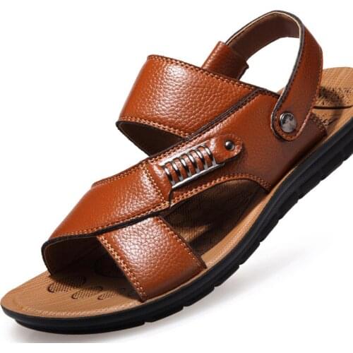 Summer Sandals Mens Genuine Leather Shoes Casual Breathable Slip On Peep Toe Low Heels Slippers Loafers Toish TS085