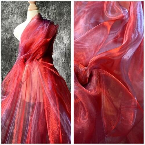 Flowing Burgundy Ombre Tulle fabric Crystal Organza Mesh Fabric For Prom Evening dress Houte Couture Special Occasion By 1 Yard