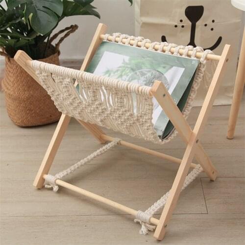 Woven Cotton Rope Macrame Storage Rack Desktop Bookshelf Bohemia style Magazine Rack Holder For Books Newspapers