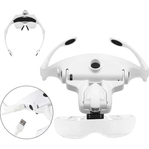Headband Head-Mounted Magnifier Magnifying Glass Loupe with LED Lamp Light 5 Lens 1X 1.5X 2X 2.5X 3.5X