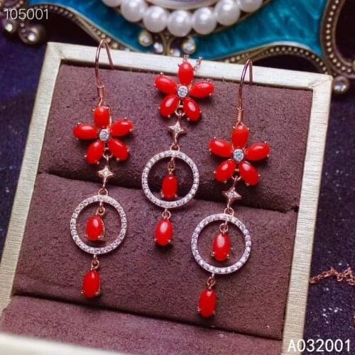 KJJEAXCMY fine jewelry natural red coral 925 sterling silver women pendant necklace chain earrings set support test classic