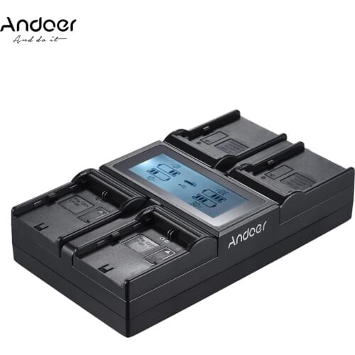 Andoer LP-E6 LP-E6N NP-F970 4-Channel Digital Camera Battery Charger LCD for Canon 6D 7DII 80D 5D Serie Sony NP-F550 F750 etc