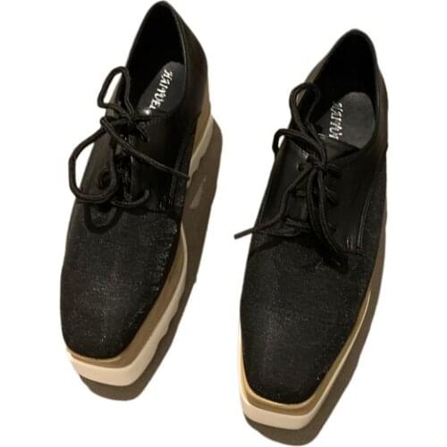 Women Platform Wedges Shoes Womans High Heels Casual Women Creepers Black Platform Heels Fall Mesh Lace Up Ladies Wedge Heels