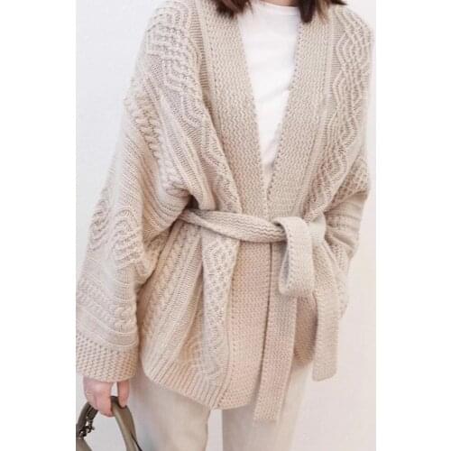 Women Cashmere Cardigan 2019 New Arrival Autumn Winter V-Neck Belt Cardigan Sweater Thickening Female Loose High-End Jacket Coat