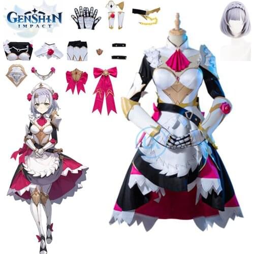 Game Genshin Impact NOELLE Cosplay Costume Women Facny Maid Dress Outfits Halloween Custom Carnival Uniforms Wig Accessories