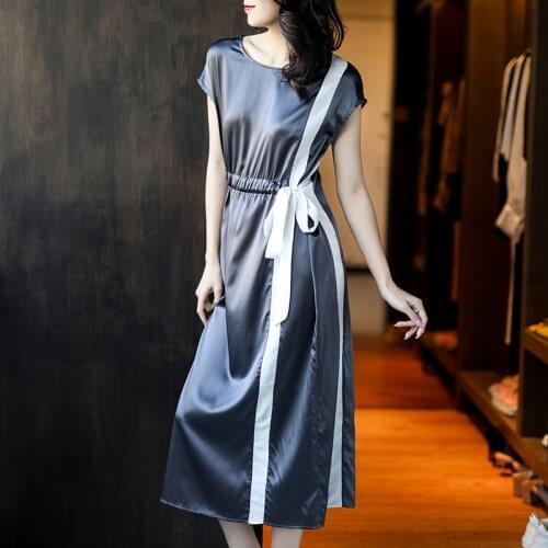 Female High Waist Dress 100% Genuine Silk Dresses for Women 2021 Womens Summer Dress Long Dress Slim Elegant Dress Robe Zjt2209