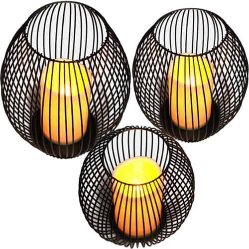 2/3pcs Nordic Style Iron Black Wire Mesh Tealight Candle Holder LED Candle Decorations