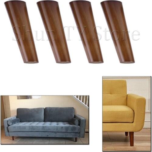 4 Pack Solid Wood Furniture Legs Walnut Color Furniture Legs With Metal Footings Sofa Replacement Legs For Cabinet Couch Table