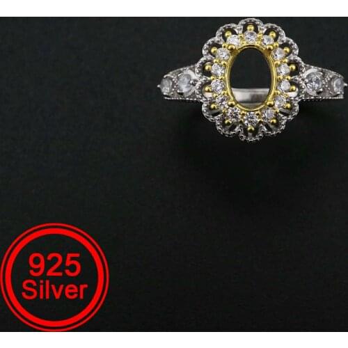 5x7MM Oval Prong Ring Settings Blank Adjustable Lace Vintage Style Gold Plated Solid 925 Sterling Silver DIY 1222038