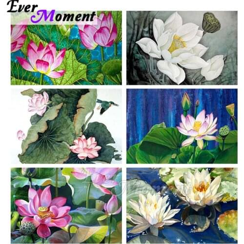 Ever Moment Diamond Painting Lotus Full Square Resin Drill Diamond Display Embroidery Mosaic Wall Decoration DIY Kit ASF2230