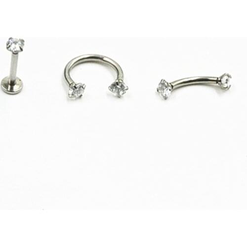 Free shippment LOT50pcs 16g Body Jewelry Piercing -CZ Shining Lip Labret Ring Ear Helix Bar Lip Eyebrow Nose Piercing Round CZ