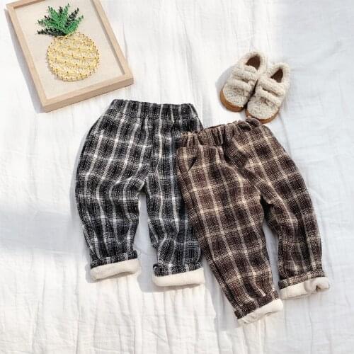 Toddler Baby Kids Pants Autumn Winter Thicken Plaid Harem Pants for Boys Kids Girls Trousers 2 3 4 5 6 Years Children Pants New