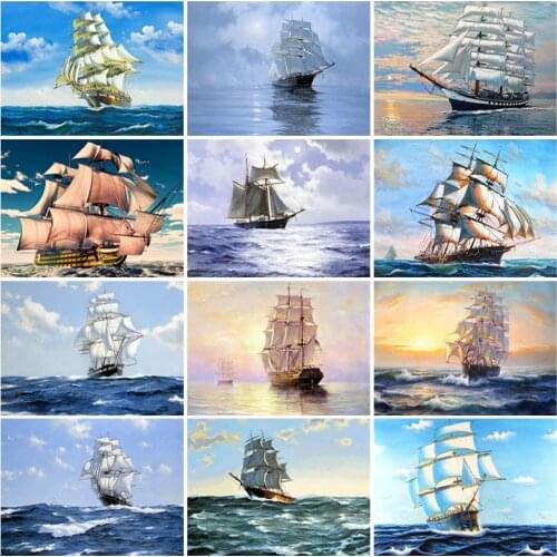 DIY Sailboat 5D Diamond Painting Full Square Drill Scenic Diamond Embroidery Cross Stitch Kits Mosaic Wall Art Home Decor