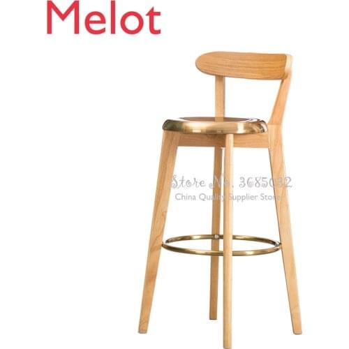 European Golden Bar Stools Solid Wood High Stools Modern Minimalist Salon Chair Metal steel Bar Chairs Bearing 200kg