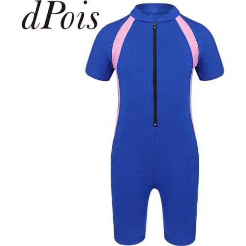 Girls Wetsuits Swimwear Kids One-piece Short Sleeves Zippered Shorty Wetsuit Beach Swimsuit Bathing Suit Rash Guard One Pieces