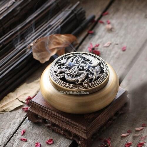 Traditional Metal Alloy Dragon Phoenix relief Coils incense Pure Brass Copper burner Buddhism supplies Incense burner incensory