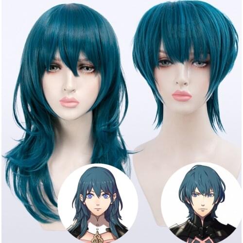 HSIU Fire Emblem Three Houses Wig Byleth Long Deep lake blue Male and female Long Short Cosplay wig Fiber synthetic Hair