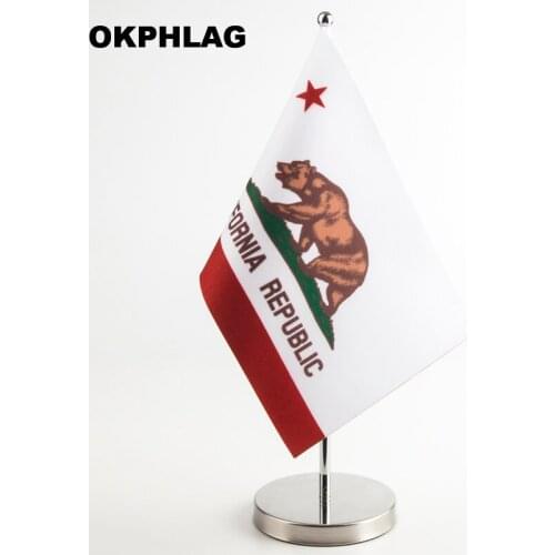 California table desk Flag with silver flagpole base country banners 14*21CM for Office House Party