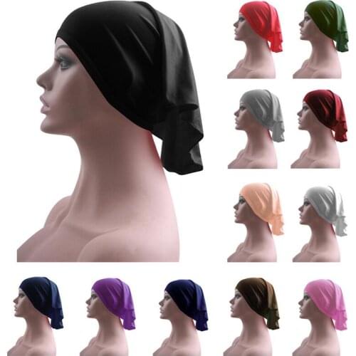Muslim Cotton Undersarf Tube Inner Cap Hijab Women Stretch Turban Beanie Hair Loss Cancer Chemo Hat Islamic Wrap Headwear Bonnet