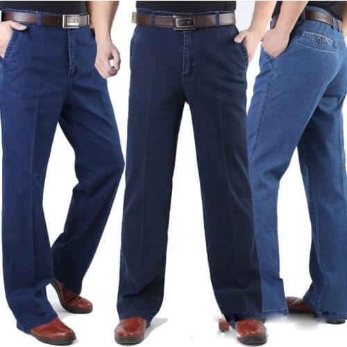 2018 Mens New Squat jeans Loose Straight pants Mens Casual High waist pants Large size Stretch Mens trousers Size 30-40 42 44