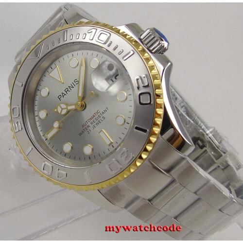 Famous brand 41mm Parnis gray dial rose golden bezel Ceramic bezel 21 jewels miyota 8215 automatic mens watch