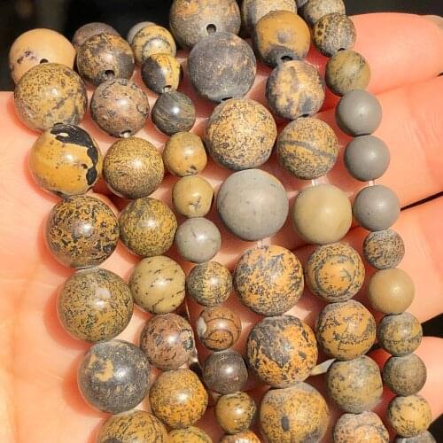 Natural Stone Brown Flower Jaspers Round Minerals Beads for Jewelry Making DIY Bracelet Earrings Accessories 15'' 4 6 8 10mm
