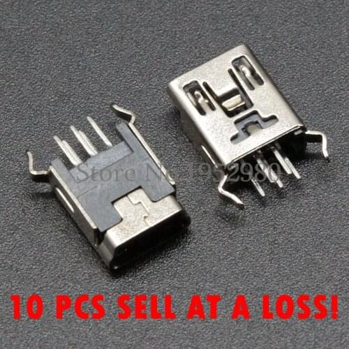 New 10PCS Mini USB 5 Pin Female Connector 180 Degree DIP Micro USB Jack Charging Port