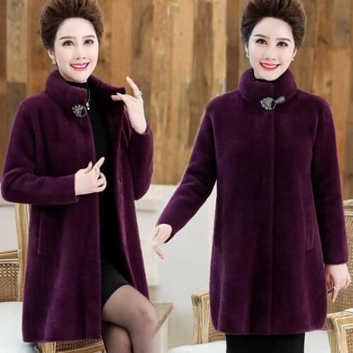 Autumn Winter Womens Imitation Mink Cashmere Coat Thick Medium Length Knitted Sweaters Middle-aged Mother Jacket Coat X522