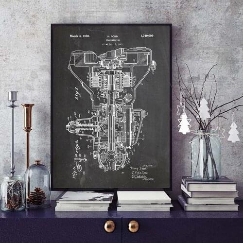 Transmission Patent Canvas Print Vintage Poster Car Engine Parts Wall Painting Wall Art Blueprint Prints Pictures Home Decor