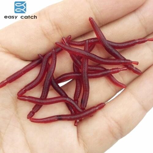 Easy Catch 50pcs 4cm Long Soft Earthworm Fishing Bait Red Plastic Artificial Smell Worms Lures Fishing Accessories Tackles