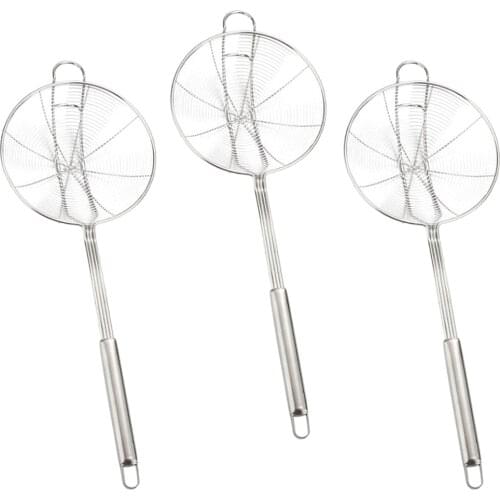 3x 14cm Stainless Steel Skimmer Strainer Wire Spiral Mesh Skimmer Spoon