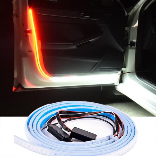2 Pcs 48" Universal Car Door Opening Warning LED Lights Strips Welcome Decor Lamp Strips Anti Rear-end Collision Safety Light