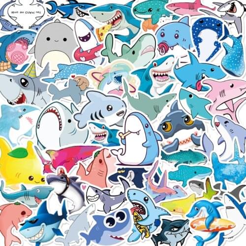 10/50PCS Cute Animal Shark Stickers Laptop Guitar Luggage Fridge Skateboard Phone Cartoon Waterproof Sticker Decal Kid Toys