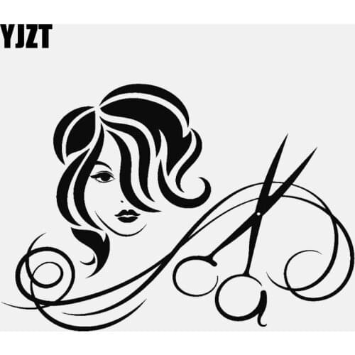 YJZT 14.4CM*10.5CM Cartoon Hairdressing Salon Haircut Scissors Vinyl Car Sticker Black /Silver C22-0020