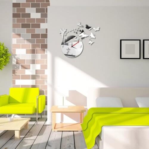 DIY 3D Mirror Acrylic Wall Clock Sticker Fairy Stars Butterfly Living Room Decor 37MF