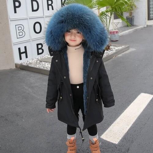 MENINA BONITA Long Waterproof Parka Natural Rabbit Fur Coat Winter Jacket Boy Real Fox Fur Collar Hooded Warm Children Outerwear
