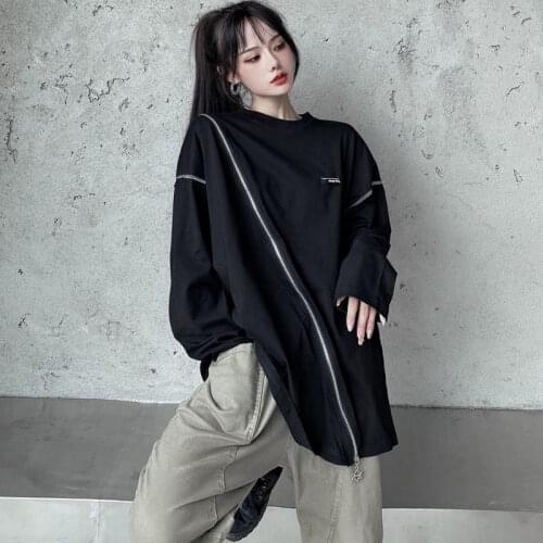 Women Hoody Spring Autumn 2021 New Fashion Full Long Solid O-Neck Loose Women Tops Individual Sex Street Style Women T-shirt