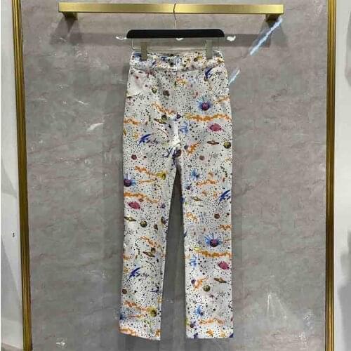 2021 Women Jeans Early Spring Ladies Printed Jeans High Waist Pencil Pants Fashion Runway Designer