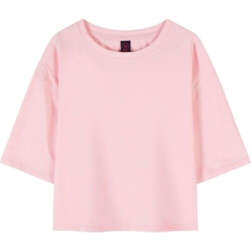 Lollas Womens models sleeves round neck t-shirt summer fresh sweet-sleeve loose half sleeve solid color