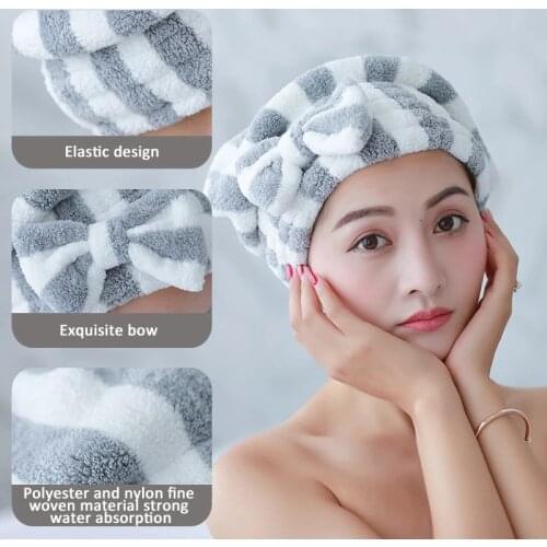 1PCs Bowknot Dry Hair Towel Quick-drying Hair Cap Shower Cap for Women Striped Pattern Super Absorbent Towel Bath Accessories